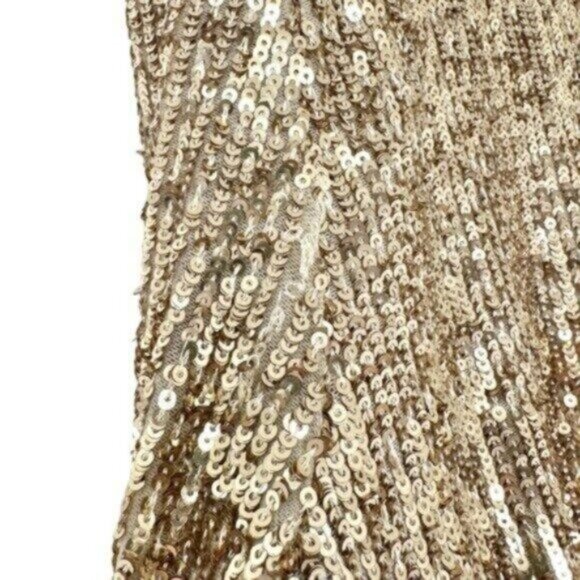 Redemption Runway Gold Sequin Draped Floral Turtleneck Mini Dress Size L - Picture 10 of 16